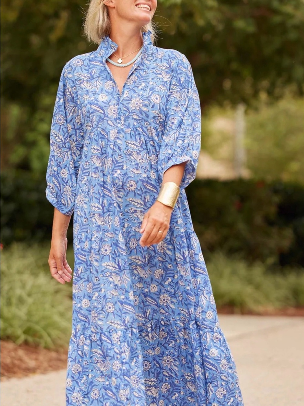 TMC Azure Blue Floral Midi Boho Dress Small | The Monogram Corner bohemian